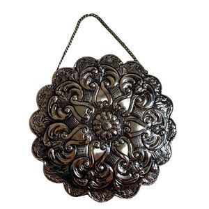 Vintage Turkish Silver Mirror with Chain- approx. 6” Diameter